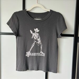 n Galt Nashville Skeleton Dark Grey Short Sleeve Cropped Baby Tee
